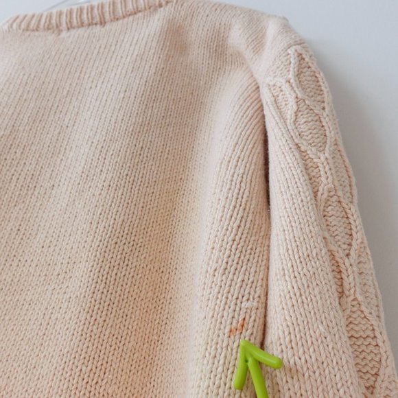 VINTAGE Orvis Sweater Medium Cream Fisherman Cable Knit Floral Grandmacore 90s - Picture 12 of 16